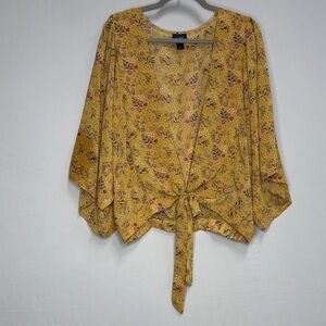 Daytrip Mustard Floral Tie-Front Blouse